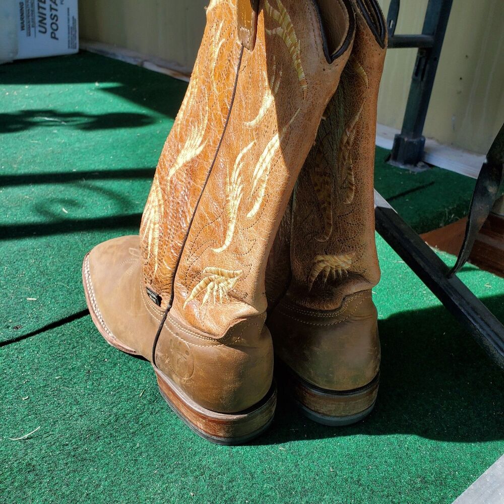 Reyme Brown Tan Leather Square Toe Cowboy Boots  Size 7 - Picture 4 of 14